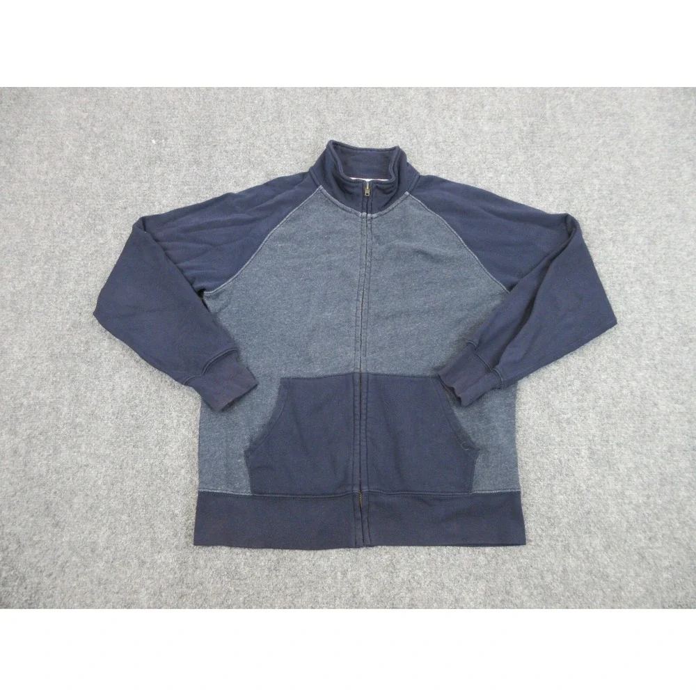 J Crew Sweatshirt Mens Medium Blue Vintage Fleece Full Zip Mock Neck Pockets